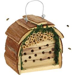 Relaxdays Insektenhotel, Nisthilfe für Bienen und Wespen, für Garten und Balkon, HxBxT 15,5 x 16 x 10,5 cm, natur/grün