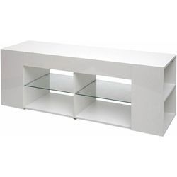 Neuwertig] TV-Rack HHG 640, TV-Board Fernsehtisch Lowboard TV-Schrank Kommode, Holz 50x144x40cm Staufach, hochglanz weiß