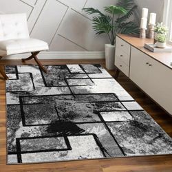 Designer Teppich Modern Kurzflor Abstrakt Gemälde Optik Schwarz Grau Anthrazit 160x230 cm - Paco Home