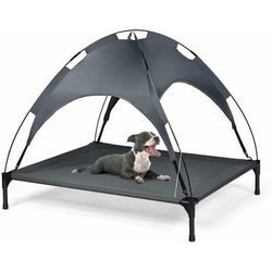 Costway - Hundebett mit Baldachin, Hundeliege Garten,Hundekoerbe Hundekoerbe Haustier Liegeplatz draussen, Hundesofa Schlafplatz Outdoor,