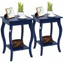 2er Set Nachttisch mit Ablage, 2 Ebene Beistelltisch aus Holz, Nachtkonsole, Sofatisch für Wohnzimmer, Schlafzimmer, 40 x 40 x 60 cm (Blau) - Costway