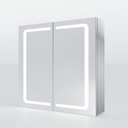 Sonni - led Spiegelschrank Badezimmerspiegel Badspiegel Kippschalter Steckdose Edelstahl 70x65cm Kabelloses Scharnier Design