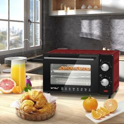 10 Liter Minibackofen, 650 Watt Pizzaofen Backblech mit Timer Toasterofen für Pizza, Toast, Truthahn Rot - Rot - Woltu