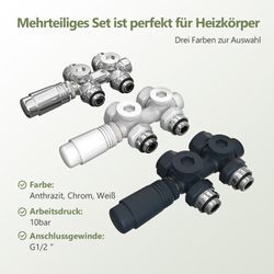 S'afielina - Multiblock Set für Heizkörper Anschlussarmatur für Badheizkörper, Weiß (1 St) Thermotstat Hahnblock Ventil Heizungszubehör Eck- und