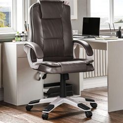 Charlton Bürostuhl Kunstleder Verstellbarer Ergonomischer Chefsessel Computer Schreibtischstuhl Drehbarer Sitz, Braun