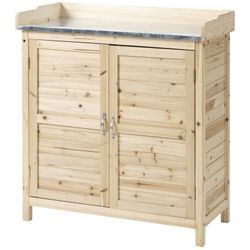 Outsunny Gartenschrank mit verzinkten Griffen und erhöhtem Rand natur 83B x 40T x 92H cm