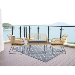 Happy Home Lounge-Set 4tlg. HGS45-GRA helles Rattan mit Sitzkissen in grau