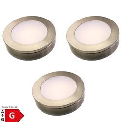 3er Set LED Einbauspot Unterbauspot Edelstahl gebürstet 12VDC 3 Watt Warmweiß 6,3 cm Ø Einbaustrahler für Möbel inkl. Aufsatzring