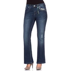 Bootcut Stretch-Jeans im Used-Look, dark blue Denim, Gr.54