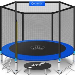 KESSER® - Trampolin TÜV Rheinland GS Zertifiziert Komplettset mit Sicherheitsnetz, Leiter, Randabdeckung & Zubehör Kindertrampolin Gartentrampolin Belastbarkeit 150 kg