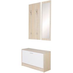 Finebuy - Wand-Garderobe salerno mit Garderobenpaneel Spiegel & Schuhkipper 80 cm breit 27 cm Schmal, Flurgarderobe Klein Garderobenset Modern