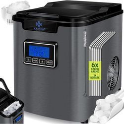 Eiswürfelbereiter Eiswürfelmaschine Edelstahl 150W Ice Maker 12 kg 24 h 3 Würfelgrößen Zubereitung in 6 min 2.2 Liter Wassertank Anthrazit / Schwarz