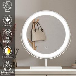 Acezanble - Schminkspiegel mit Beleuchtung Runder led Kosmetikspiegel Drehbar Make-up Spiegel mit Touchschalter, 3 Lichtfarben Dimmbar und