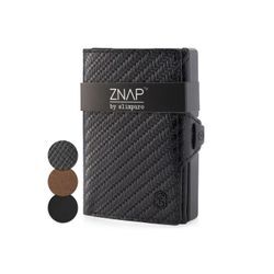 Slimpuro Geldbörse ZNAP 12 (1 x Slim Wallet;1 x Münzfach;1 x RFID-Shield Karte), Leder Portemonnaie klein Damen Herren Geldbeutel Unisex Brieftasche, schwarz
