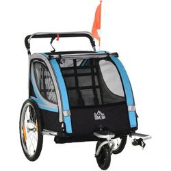 Homcom - 2 in 1 Kinderfahrradanhänger, Kinderanhänger, Fahrradanhänger mit Mesh-Tür, 360° Drehbares Vorderrad, Buggy mit Bremse, Anhänger,