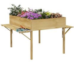 Hochbeet aus Holz, Klappbare Frühbeet mit 12 Trenngittern, Kräuterbeet, Pflanzkasten, Blumenkasten mit Vliesstoff für Garten, Balkon, 122 x 91,5 x 89