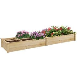 Hochbeet aus Holz, Großes Pflanzkasten mit 2 Fächern, Blumenkasten, Kräuterbeet, Gemüsebeet für Garten, Balkon, Natur, 237 x 60 x 25cm - Outsunny