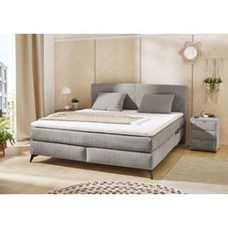 Boxspringbett JOCKENHÖFER GRUPPE "Kira in den Breiten 160x200 & 180x200cm", grau (grau 444, 19), B:193cm L:216cm, Bezug Bett: Microfaser (100% Polyester), Topper und Matratzenspiegel: 100% Polyester, Komplettbetten, inkl. LED-Bel., USB-Ladeports, 7-Zonen-Matr., Topper, div. Härtegrade