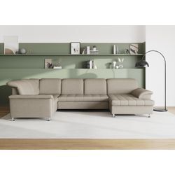 Wohnlandschaft DOMO COLLECTION "Franzi wahlweise mit Kopfteilverstellung Bettfunktion, Bettkasten", braun (schlamm), B:352cm H:80cm T:214cm, Flachgewebe (100% Polyester), Chenille (100% Polyester), Sofas, im XXL-Format B/T/H: 352/214/80 cm, Steppung im Sitz, U-Form