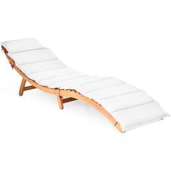 Sonnenliege Holz, klappbare Gartenliege mit Auflage & klappbarer Kopfstütze, ergonomischer Liegestuhl, Terrassenliege bis 180 kg belastbar, Holzliege