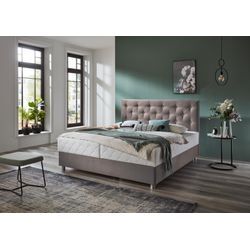 Boxbett ATLANTIC HOME COLLECTION "CELIA" Komplettbetten Gr. Samtoptik, Liegefläche B/L: 160 cm x 200 cm, H2, Taschen-Federkernmatratze, grau (taupe) Boxspringbetten mit Bettkasten Taschen-Federkernmatratze, und Strass-Steinen