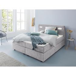 Boxbett INOSIGN "Luan", grau (platinum), B:187cm L:211cm, Komplettbetten, Boxspringbett, Schubkästen, LED-Beleuchtung und Topper, in Breite 120 cm und 180 cm