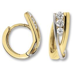 Paar Creolen ONE ELEMENT "Zirkonia Ohrringe Creolen aus 333 Gelbgold", gold, Ohrringe, Damen, Damen,mit Zirkonia, Gelbgold 333, Damen Gold Schmuck