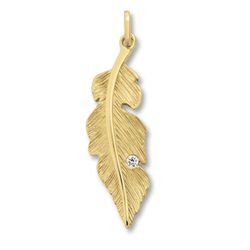 Ketten-Anhänger ONE ELEMENT "Zirkonia Feder Anhänger aus 333 Gelbgold", gold, Schmuckanhänger, Mädchen, Damen, Gelbgold 333, Damen Gold Schmuck Feder