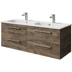 Waschtisch SAPHIR "Serie 6025 Mineralmarmor-Waschtisch mit Unterschrank, 132 cm breit", braun (eiche ribbeck, eiche ribbeck quer nb), B:132cm H:49,9cm T:48cm, Waschtische, Doppel-Waschplatz mit 4 Schubladen, hängend, verschiedene Ausführungen