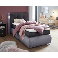 Boxspringbett COLLECTION AB "Borna", grau (hellgrau, anthrazit), B:114cm L:218cm, Komplettbetten, Boxspringbett, inklusive Bettkasten, LED-Beleuchtung und Topper