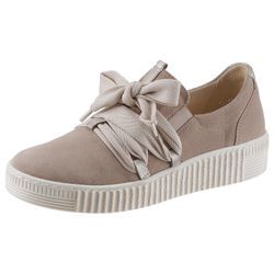 Plateausneaker GABOR, Damen, Gr. 35, beige (hellbeige), Kalbsleder, Veloursleder, sportlich, Schuhe, Schnürschuh, Halbschuh, Slipper mit aufgesetzter Zierschnürung