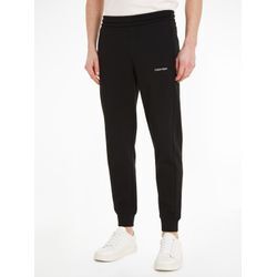 Sweathose CALVIN KLEIN "MICRO LOGO JOGGER", Herren, Gr. L, N-Gr, schwarz, Sweatware, Obermaterial: 64% Baumwolle, 36% Polyester, unifarben mit Farbeinsatz, casual, normal knöchellang, Hosen, mit kontrastfarbenem Saum am Bein