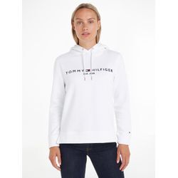 Kapuzensweatshirt TOMMY HILFIGER, Damen, Gr. M (38), weiß, Sweatware, Obermaterial: 64% Baumwolle, 36% Polyester, unifarben, bestickt, casual, figurbetont, Langarm Bündchen, Sweatshirts, mit Tommy Hilfiger Logostickerei