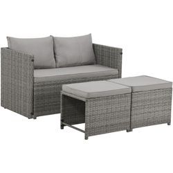 Athina Sitzgruppe Outdoor Gartenmöbel Set Balkonmöbel Polyrattan Grau - Svita