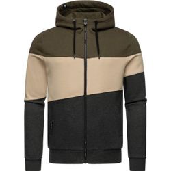 Ragwear Kapuzensweatjacke Herren Baumwolle gestreift, oliv