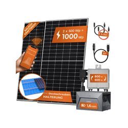 Solarway All In One 1000W Balkonkraftwerk komplett Solarpaket mit 1,6 kWh Anker Solix 2 PRO Speicher, Plug&Play