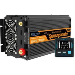 Spannungswandler 12v 230v Wechselrichter 12 auf 230v Reiner Sinus 1500w Konverter mit Fernbedienung lcd und 2 usb Wandler (1500w 12v Fernbedienung