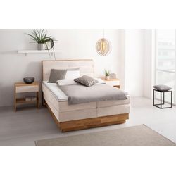 Boxspringbett OTTO PRODUCTS, beige (sabbia), Komplettbetten, Chenille Polyester mit LED-Beleuchtung, mit Basic-Topper, Liegefläche B/L: 160cm x 200cm Betthöhe: 69cm, Gewicht bis: 100 kg + 120 kg H3 + H4, 7-Zonen-Taschen-Federkernmatratze Boxspringbett LED-Beleuchtung, mit zertifizierten, recycelten Bezugsstoffen