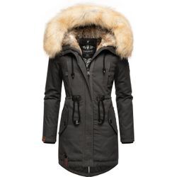 Wintermantel NAVAHOO "Bombii" Gr. S (36), grau (anthrazit) Damen Mäntel stylischer Winterparka mit Kunstfell-Kapuze