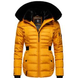 Winterjacke NAVAHOO "Melikaa", Damen, Gr. S (36), gelb, Oberstoff: 100% Polyester, Futter: 100% Polyester, Wattierung: 100% Polyester, Ärmelfutter: 100% Polyester, Kunstpelz: 90% Polyacryl, 10% Polyester, modisch, figurumspielend hüftbedeckend, Langarm Ärmel ohne Ärmelschlitz Rippstrickbündchen kontrastfarben, Jacken, edler Kurzmantel mit abnehmbarem Kunstfellkragen