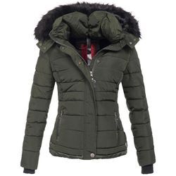 Steppjacke NAVAHOO "Chloe", Damen, Gr. M (38), grün (olive), Obermaterial: 100% Polyester; Innenmaterial: 100% Polyester; Futter: 100% Polyester; Kunstfell: 90% Polyacryl, 10% Polyester, Jacken, hochwertige Winterjacke mit abnehmbarer Kapuze