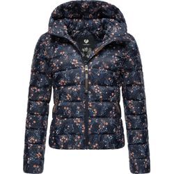 Steppjacke RAGWEAR "Tiasa" Gr. M (38), blau (navy) Damen Jacken Geblümte Winterjacke mit Kapuze