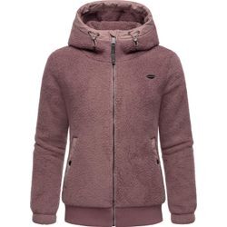 Outdoorjacke RAGWEAR "Cousy Short" Gr. 4XL (48), lila (mauve) Damen Jacken flauschige Übergangsjacke mit Teddyfell und Kapuze