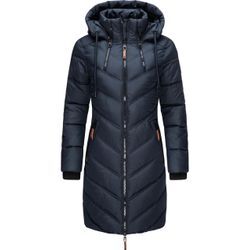 Wintermantel MARIKOO "Armasa" Gr. XXL (44), blau, Damen, 100% Polyester, Mäntel, modischer Damen Winter Steppmantel mit Kapuze