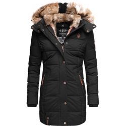 Wintermantel MARIKOO "Lieblings Jacke" Gr. M (38), schwarz, Damen, Oberstoff: 100% Polyester, Futter: 100% Polyester, Wattierung: 100% Polyester, Ärmelfutter: 100% Polyester, Kunstpelz: 90% Polyacryl, 10% Polyester, Mäntel, stylischer Winter Steppmantel m. Kunstpelz-Kapuze