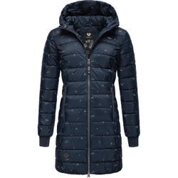 Steppjacke RAGWEAR "Tiasa Long", Damen, Gr. M (38), blau (navy), Oberstoff: 100% Nylon, Futter: 100% Polyester, Wattierung: 100% Polyester, Ärmelfutter: 100% Polyester, modisch, gerade ca. Mitte Oberschenkel, Langarm Ärmel ohne Ärmelschlitz elastischer Bund, Jacken, Gemusterte Winterjacke mit Kapuze