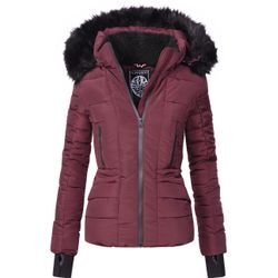 Steppjacke NAVAHOO "Adele", Damen, Gr. S (36), rot (weinrot), Obermaterial: 100% Polyester, Futter: 100% Polyester, Wattierung: 100% Polyester, Ärmelfutter: 100% Polyester, Kunstpelz: 90% Polyacryl, 10% Polyester, modisch, figurbetont Po-bedeckend, Langarm Ärmel ohne Ärmelschlitz Rippstrickbündchen kontrastfarben,mit Daumenlöchern,mit Reißverschluss, Jacken, hochwertige Winterjacke mit edler Kunst