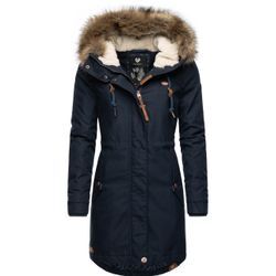 Winterjacke RAGWEAR "Tawny", Damen, Gr. L (40), blau (hellmarine), Außenmaterial: 65% Polyester, 35% Baumwolle, Innenfutter: 100% Polyester, Wattierung: 100% Polyester, modisch, tailliert ca. Mitte Oberschenkel, Langarm mit Knopf Rippstrickbündchen, Jacken, stylischer Winterparka mit großer Kapuze und Kunstfellkragen