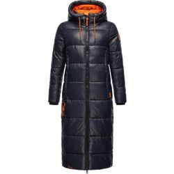 Steppmantel NAVAHOO "Schmuseengel" Gr. L (40), blau (navy) Damen Mäntel Lange warm gefütterte Winter Steppjacke mit Kontrastdetails