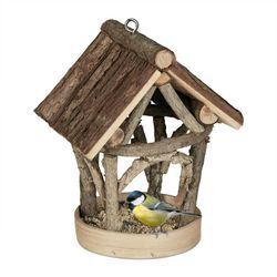 Vogelfutterhaus Holz, zum Aufhängen, Garten, Vogelfutterspender Kleinvögel, HxBxT 22,5 x 17 x 13,5 cm, natur - Relaxdays